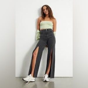 PACSUN Eco Washed Black Slit Boyfriend Jeans
